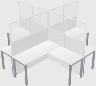 Shared L-shaped Workstations For 4 Persons With Panels & Metal Legs