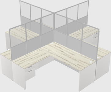 Nakabahaging l-shaped na mga cubicle