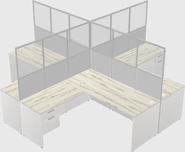 Nakabahaging l-shaped na mga cubicle