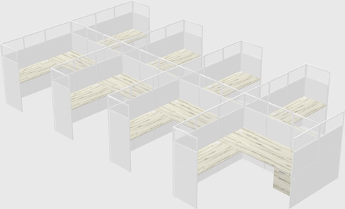 Shared l-shaped cubicle