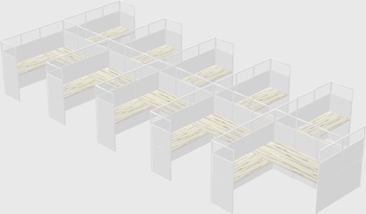 Shared l-shaped cubicle