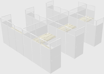 Shared l-shaped cubicle