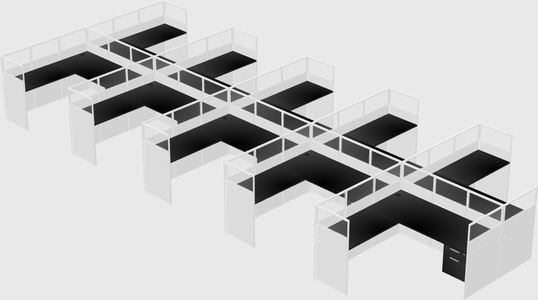 Shared l-shaped cubicle