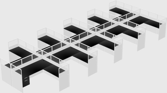 Shared l-shaped cubicle