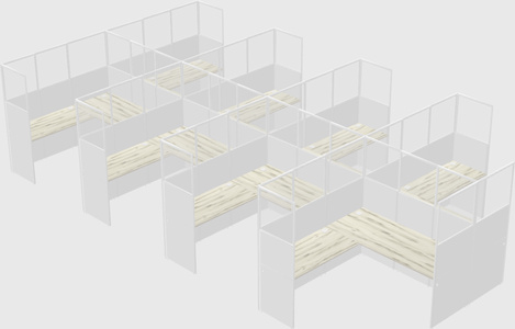 Shared l-shaped cubicle