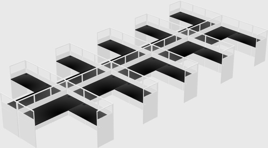 Shared l-shaped cubicle