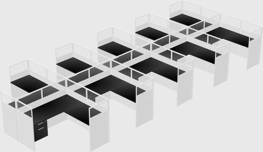 Shared l-shaped cubicle