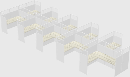 Shared l-shaped cubicle