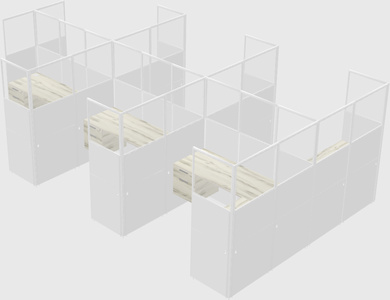 Shared l-shaped cubicle
