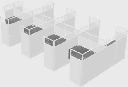 Shared l-shaped cubicle