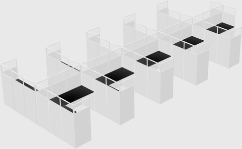 Shared l-shaped cubicle