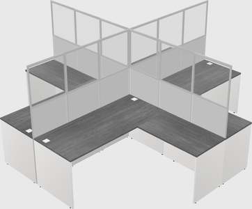 Cubículos compartilhados em forma de l