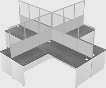 Cubículos compartilhados em forma de l