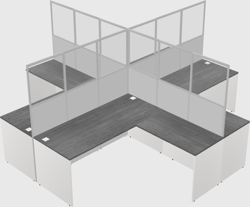 Cubículos compartilhados em forma de l