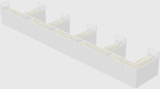 Shared l-shaped cubicle
