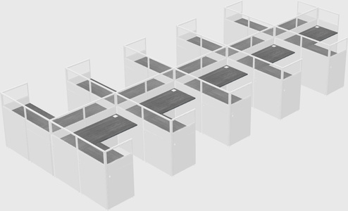Shared l-shaped cubicle
