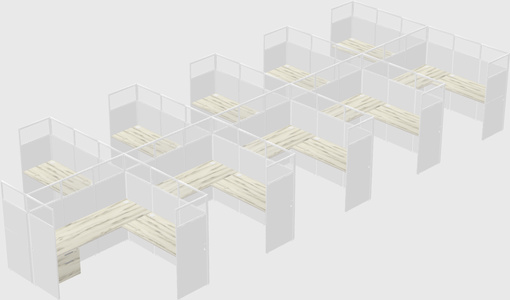 Shared l-shaped cubicle