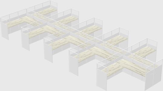 Shared l-shaped cubicle