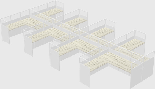 Shared l-shaped cubicle