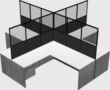 Cubículos compartilhados em forma de l
