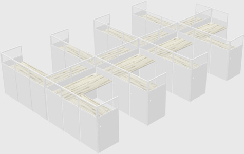 Shared l-shaped cubicle