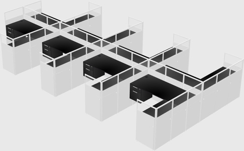 Shared l-shaped cubicle