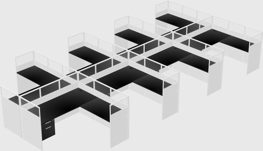 Shared l-shaped cubicle
