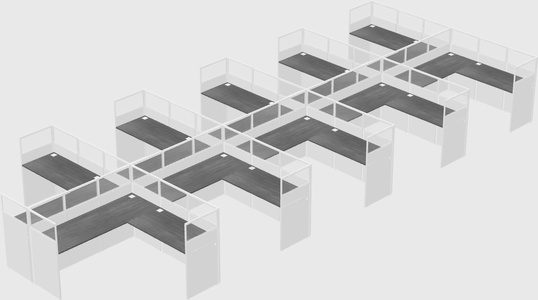 Shared l-shaped cubicle