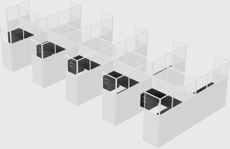 Shared l-shaped cubicle