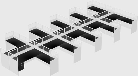 Shared l-shaped cubicle