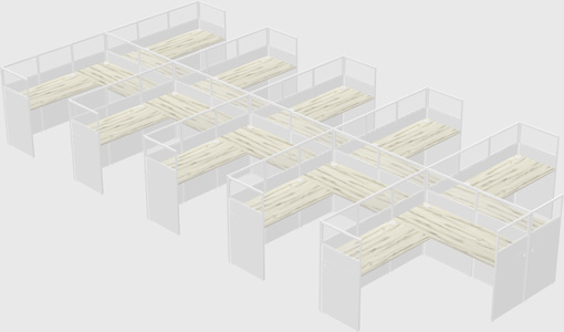 Shared l-shaped cubicle