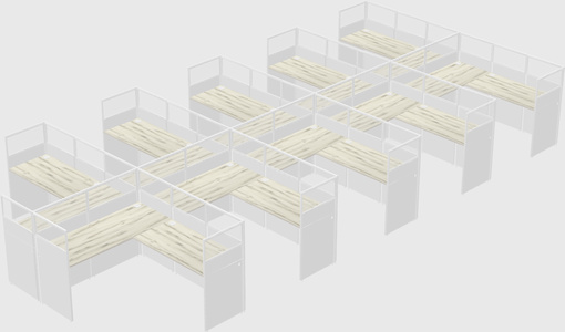 Shared l-shaped cubicle