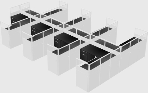 Shared l-shaped cubicle