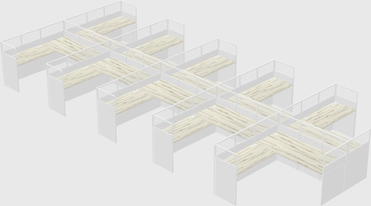 Shared l-shaped cubicle