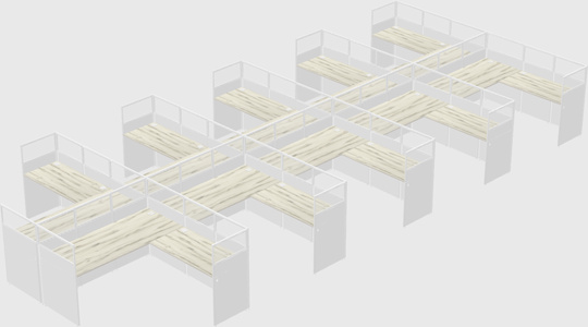 Shared l-shaped cubicle