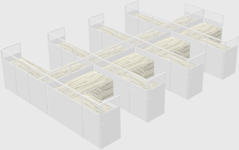 Shared l-shaped cubicle