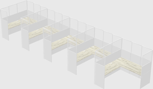 Shared l-shaped cubicle
