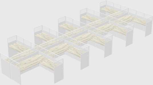 Shared l-shaped cubicle
