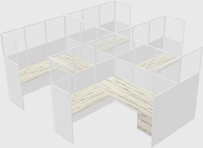 Shared l-shaped cubicle