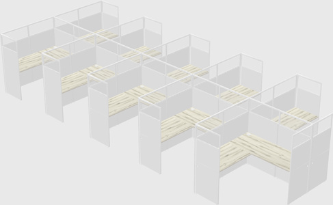 Shared l-shaped cubicle