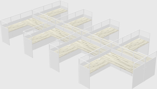 Shared l-shaped cubicle