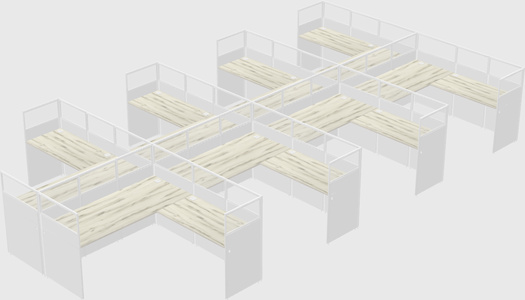 Shared l-shaped cubicle