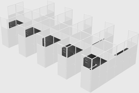 Shared l-shaped cubicle
