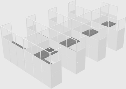 Shared l-shaped cubicle