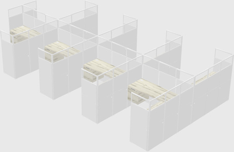 Shared l-shaped cubicle