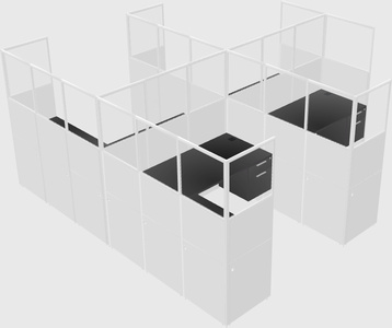 Shared l-shaped cubicle