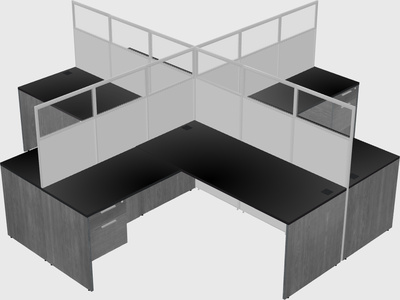 Cubículos compartilhados em forma de l
