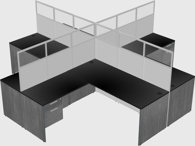 Cubículos compartilhados em forma de l