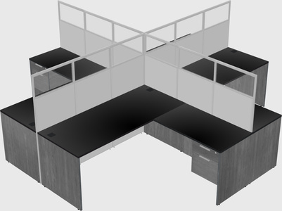 Cubículos compartilhados em forma de l
