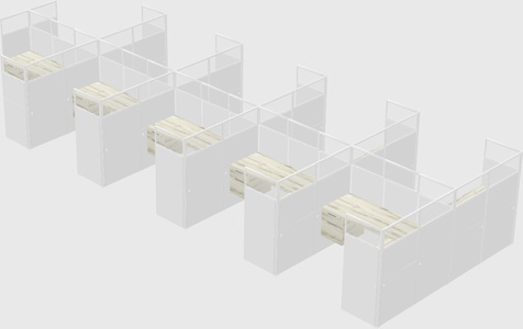 Shared l-shaped cubicle